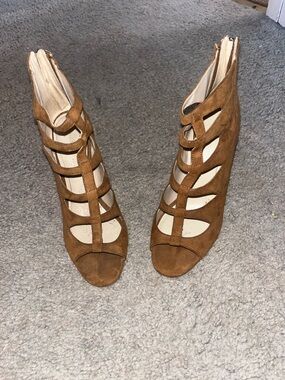 Marc Fisher Brown Suede Strappy Open-Toe Heels